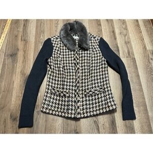 CAbi Jacket, Women's Size 4, Brown, Plaid, Full Zip, Fur Collar, Long Sleeve